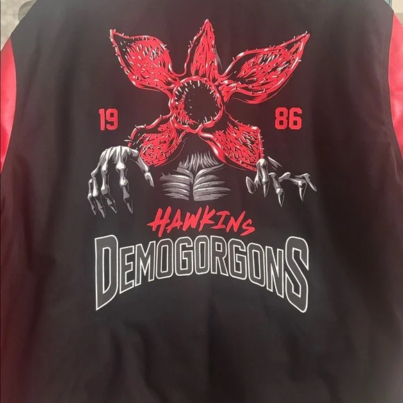 Stranger Things Hawkins Demogorgons Red Black Varsity Jacket BlackMilk Unisex S - Picture 3 of 12